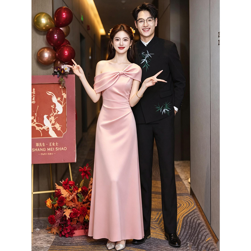 Pink Engagement Dress 2026 New Summer High-End Dressing Gown Dress Petite Birthday Dress Party