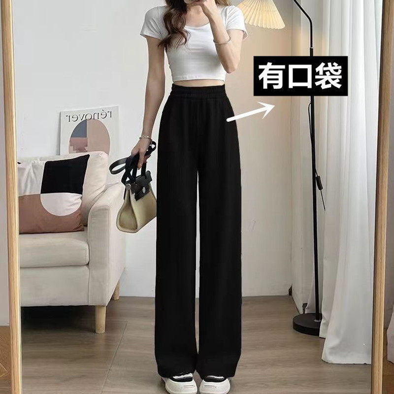 レディース ブラック ワイドレッグパンツ、夏の新作スタイル、小柄な女性に最適、カジュアル、スリムに見せる、着回し力抜群、ハイウエスト、ストレートレッグ。