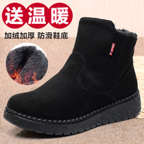 Old Beijing Cloth Shoes Winter Warm Cotton Shoes Lady Beef Tendon Plus Suede Short Boots Non-slip Thickened Flat-bottomed Mom Shoes Cotton Boots