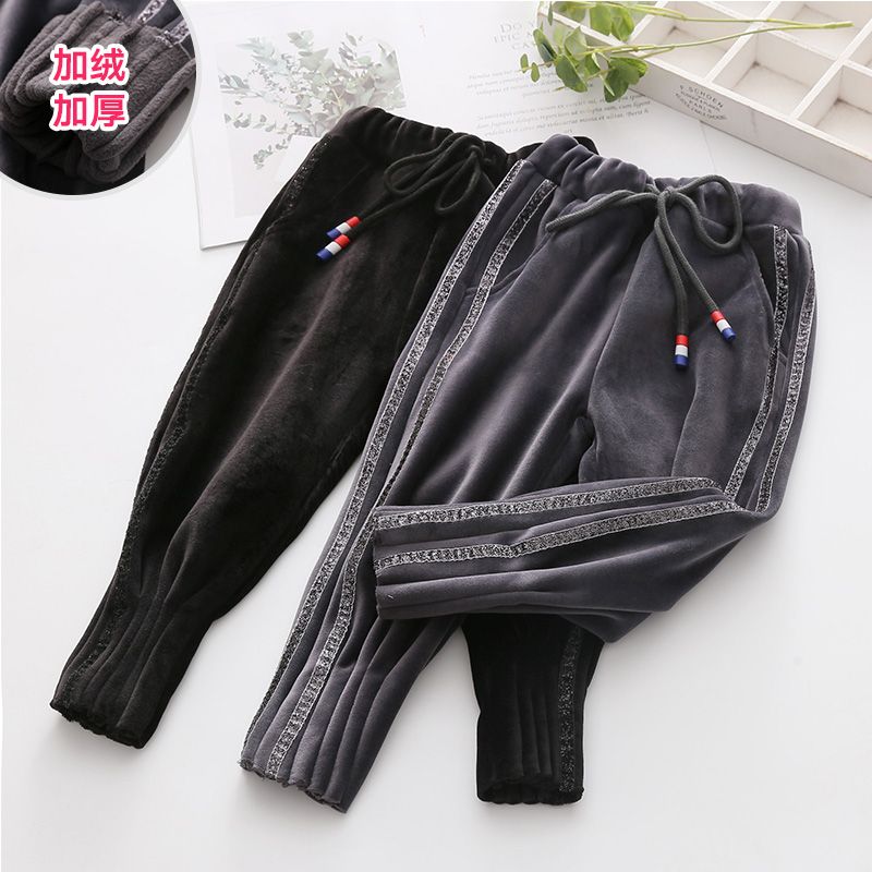 Baby drawstring leggings 2021 new winter girls ' children's clothing children's velvet thickened long pants kz-b818