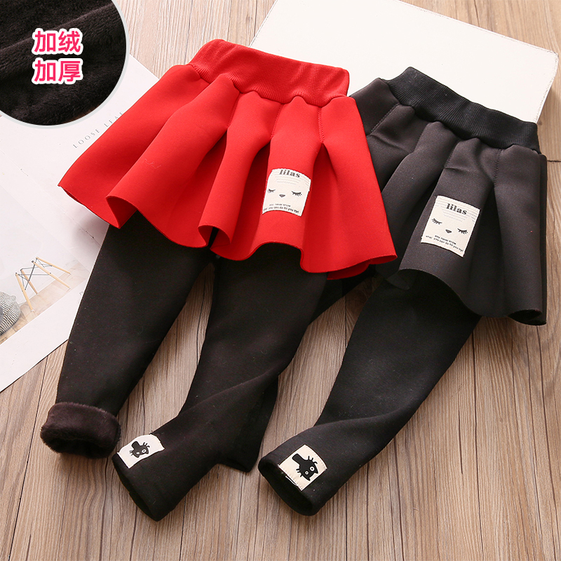 Baby kitten culottes 2021 Winter Korean children's clothing girls children plus velvet padded padded long pants kz-7600