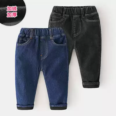 Baby simple jeans 2021 Winter wear new boy children's clothing casual plus velvet padded trousers kz-c678