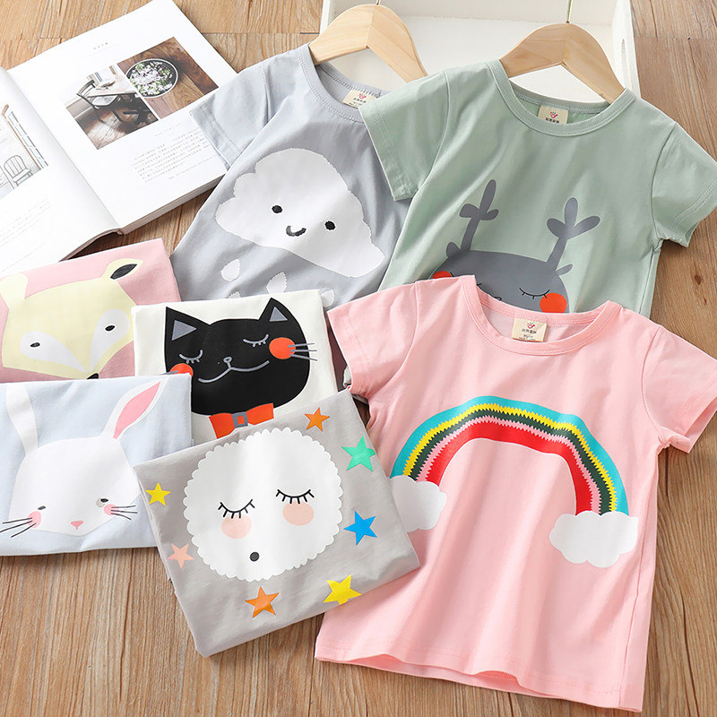 Girls Cartoon Print Short Sleeves T-shirts Summer 2023 New Child Dress for Boys Summer Tx-7379