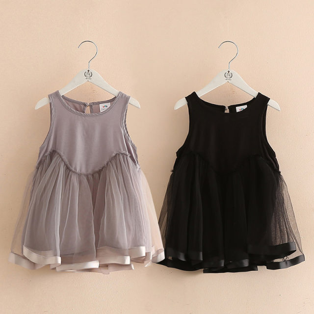 Baby mesh shirt skirt 2022 summer new girl children's clothing children's simple sleeveless skirt qz-4099