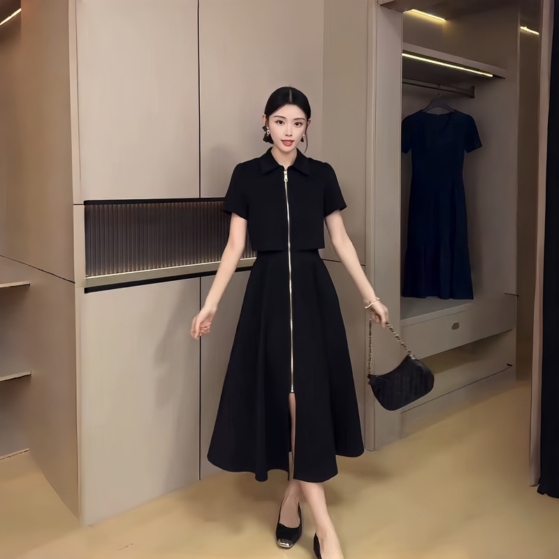 Plus Size Women's Clothing 2026 Summer New Style Elegant Hepburn Style Loose Slimming A-Line Black Dress for Fat Women Plus Size Women's Clothing 2026 Summer New Style Elegant Hepburn Style Loose Slimming A-Line Black Dress for Fat Women