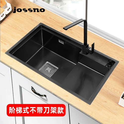 Черная нержавеющая сталь Высокая и низкая раковина Большие горшки лестницы ручной работы кухни мыть бассейн нано -стекло под 304