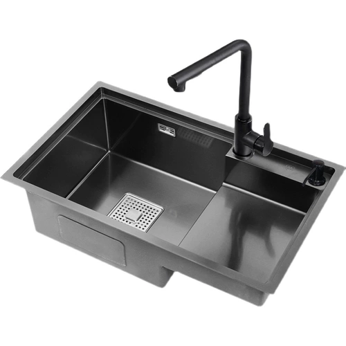 Черная нержавеющая сталь Высокая и низкая раковина Большие горшки лестницы ручной работы кухни мыть бассейн нано -стекло под 304