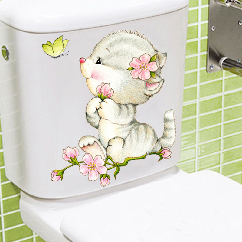 Toilet Decoration Sticker Painting Creative Cat Cute Cartoon Pooch Toilet Waterproof Fridge Funny Toilet stickers refurbished