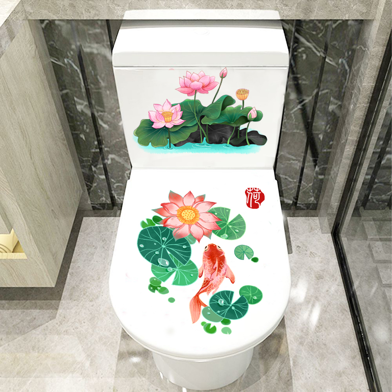 China Wind Creative Toilet Stickup to Toilet Personality Lotus Sticker Personality Lotus Lid Waterproof Self-Adhesive