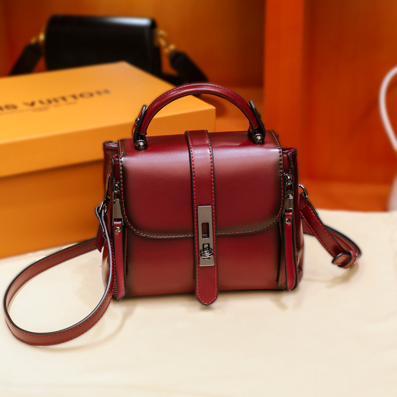 France DUDK Special Cabinet Women's Bags Advanced Sensical Fashion Handheld Bullskin Retro single shoulder Inclined Satchel Bag