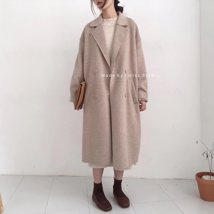 Imiss Hàn Quốc mùa thu và mùa đông đầu gối phụ nữ học sinh nhỏ áo hai mặt áo len dài tay áo khoác nữ cá tính