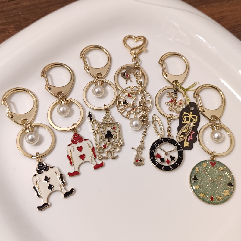 Aw Alice in Wonderland Playing Card Clock Keychain Peripheral Pendant Childlike Healing Japan