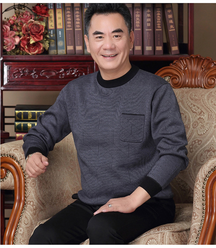 Cộng với áo nhung dày cho nam trung niên áo thun dài tay mùa đông ấm áo cũ cha quần áo trung niên áo thun ba lỗ
