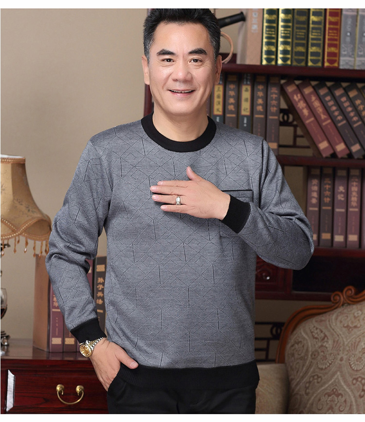 Cộng với áo nhung dày cho nam trung niên áo thun dài tay mùa đông ấm áo cũ cha quần áo trung niên áo thun ba lỗ