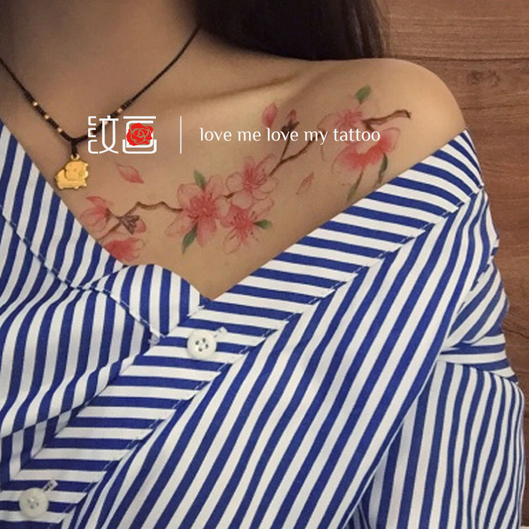 Mẫu hình xăm gốc không thấm nước mô phỏng hình ảnh lớn cánh tay hoa cô gái xinh đẹp đào hoa xương đòn cánh tay cơ thể bức tranh hình xăm dán hoa bỉ ngạn