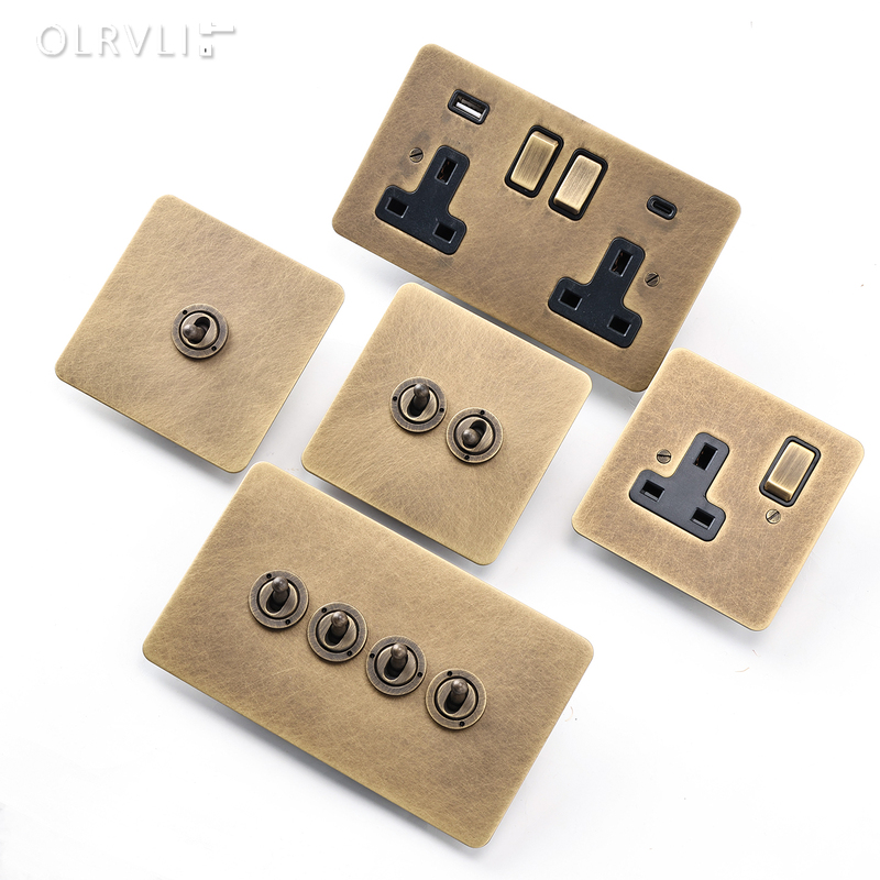 European Standard British Standard Retro Brass Switch Socket Hong Kong Style Switch B&B Hotel Antique Bronze Toggle Switch