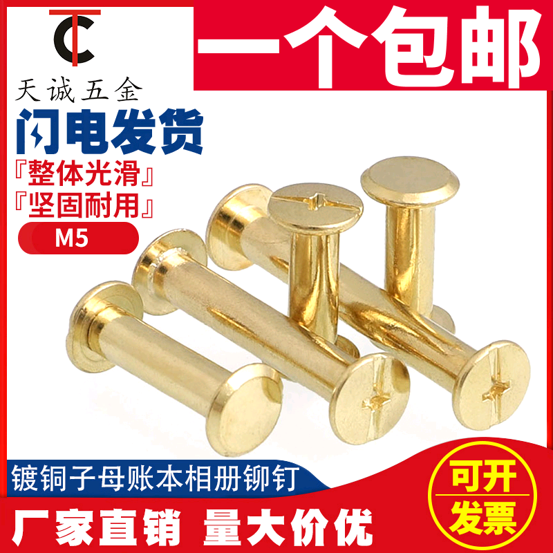 Copper-plated binding nail-like copy of primary-secondary rivet with bookbinding to lock screw ledger This nail recipes nail M5-100mm