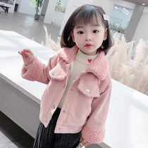Girl gush thickened jacket winter clothing lamb hair Han version foreign air children blouse baby wick cotton jacket tide