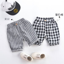 Summer Loaded Children 100 Hitch Pants Baby Pure Cotton Thin 7 Pants Men and women Baby Ocean Gas Plaid Striped Shorts