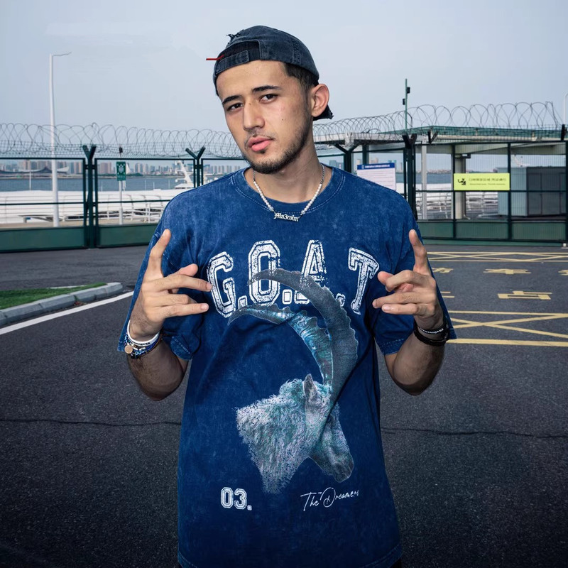 Beast Series Goat Heavyweight Pre-Washed Goat Direct Print All-Over Print Cotton Short Sleeve T-Shirt, Same Style as Kamiran