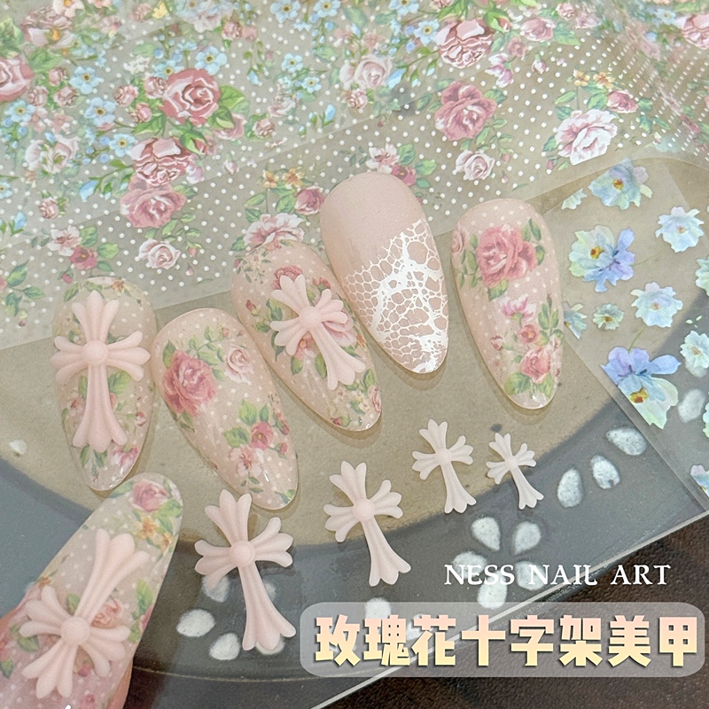 Nessnail Retro Rose Flower Polka Dot Transfer Paper Sweet and Cool Stereo Large Cross Nail Art Accessories Nessnail Retro Rose Flower Polka Dot Transfer Paper Sweet and Cool Stereo Large Cross Nail Art Accessories