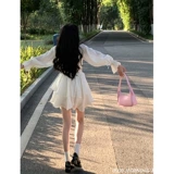 Весенний милый приталенный корсет, белый лонгслив, платье, юбка, французский стиль, квадратный вырез, юбка-пачка