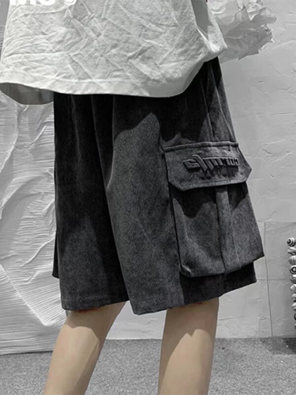 Corduroy Shorts Vibe National Trend High Street Summer Five-Point Shorts Large Pocket Foam Letter Oversize Casual Pants