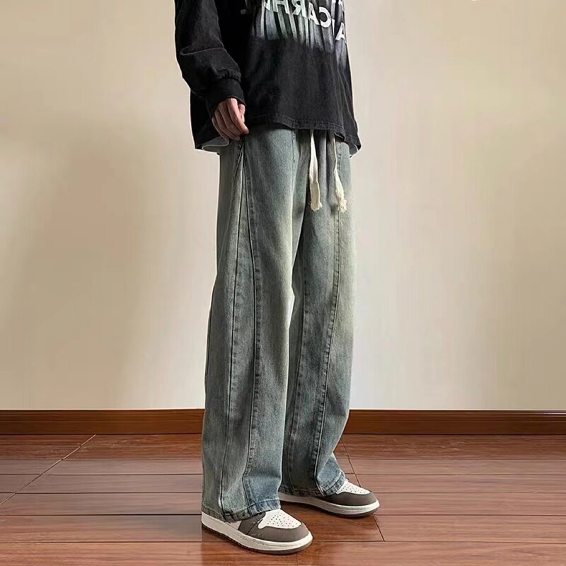 American High Street Casual Pants for Men, Elastic Waist, Loose Drawstring, Versatile Straight-Leg Wide-Leg Pants, New Autumn Jeans American High Street Casual Pants for Men, Elastic Waist, Loose Drawstring, Versatile Straight-Leg Wide-Leg Pants, New Autumn Jeans