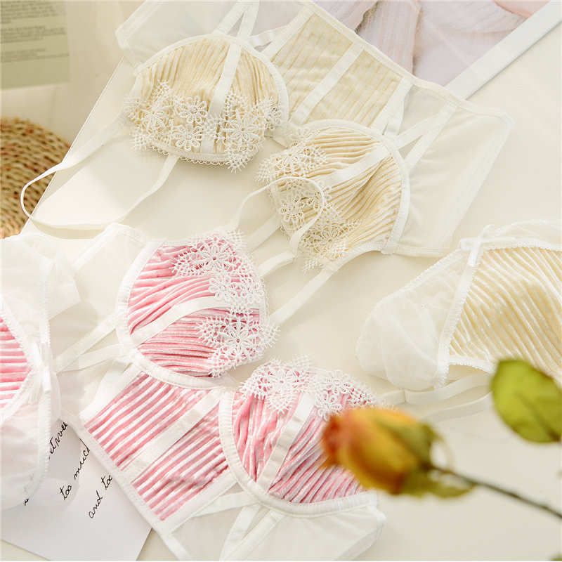 French niche sexy velvet vest-style underwear women's no steel ring plastic body support gathered bra set rabbit ears