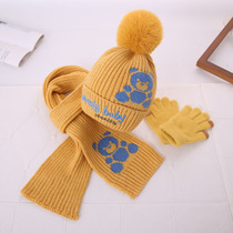 Childrens hat winter velvet scarf gloves three-piece set thickened warm fashionable trendy woolen hat for boys and girls