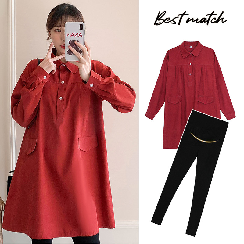 Pregnant women's spring clothing online red suit stylish autumn winter clothing red dresses for Chinese New Year clothes pregnant women dress the spring and autumn
