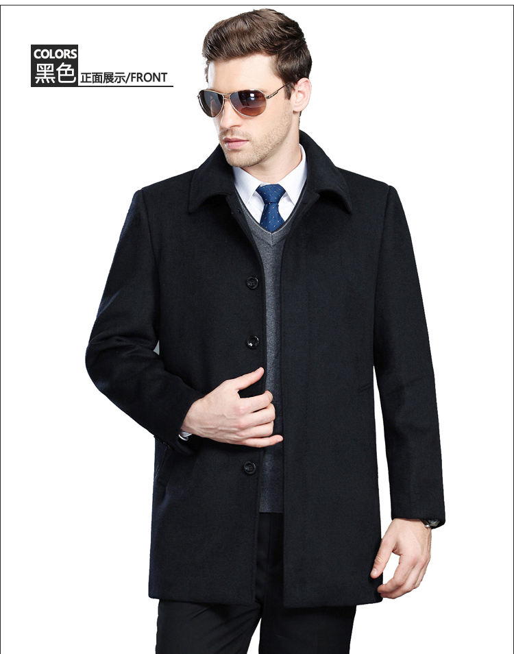 Pierre Cardin, mùa thu và mùa đông, áo khoác len trung niên, cashmere nam dày, áo gió, áo khoác dài, bố áo khoác dù nam