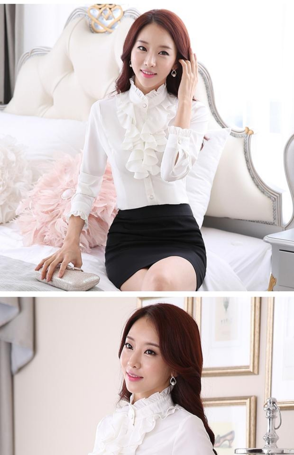 Han Fan trắng chuyên nghiệp cộng với áo nhung nữ dài tay voan voan size lớn xúng xính áo phông 2018 xuân mới áo sơ mi nhung tăm