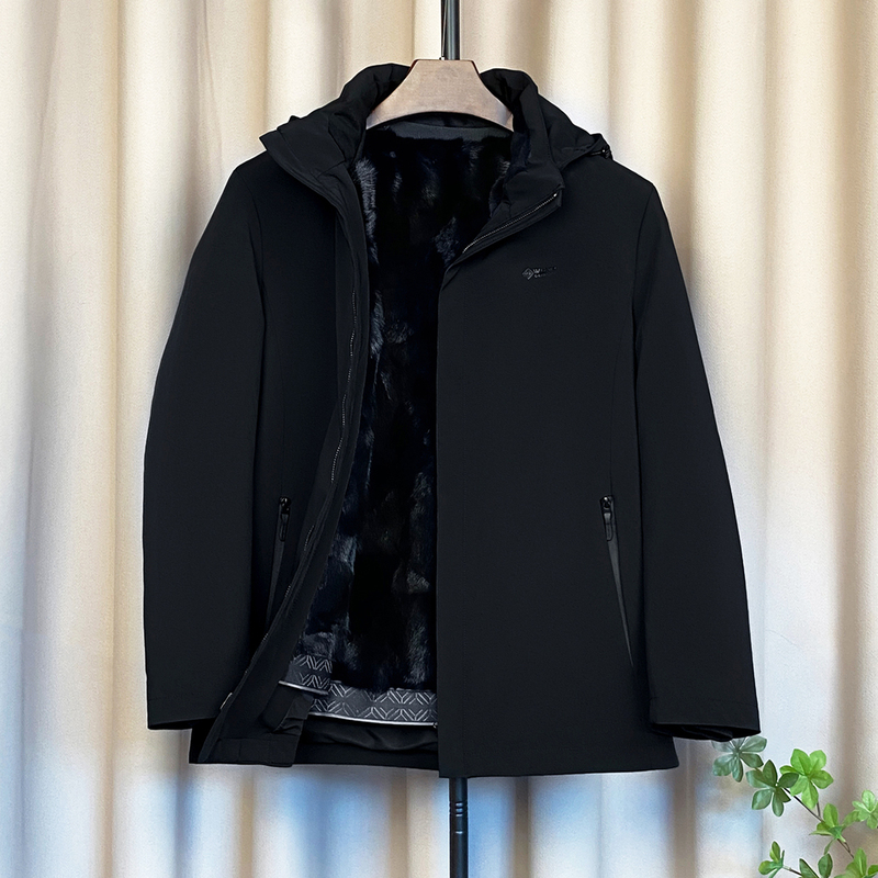 New Men's Fur Coat with Detachable Mink Lining, Fur Parka with Fox, Rex Rabbit Fur, Dad's Winter Coat