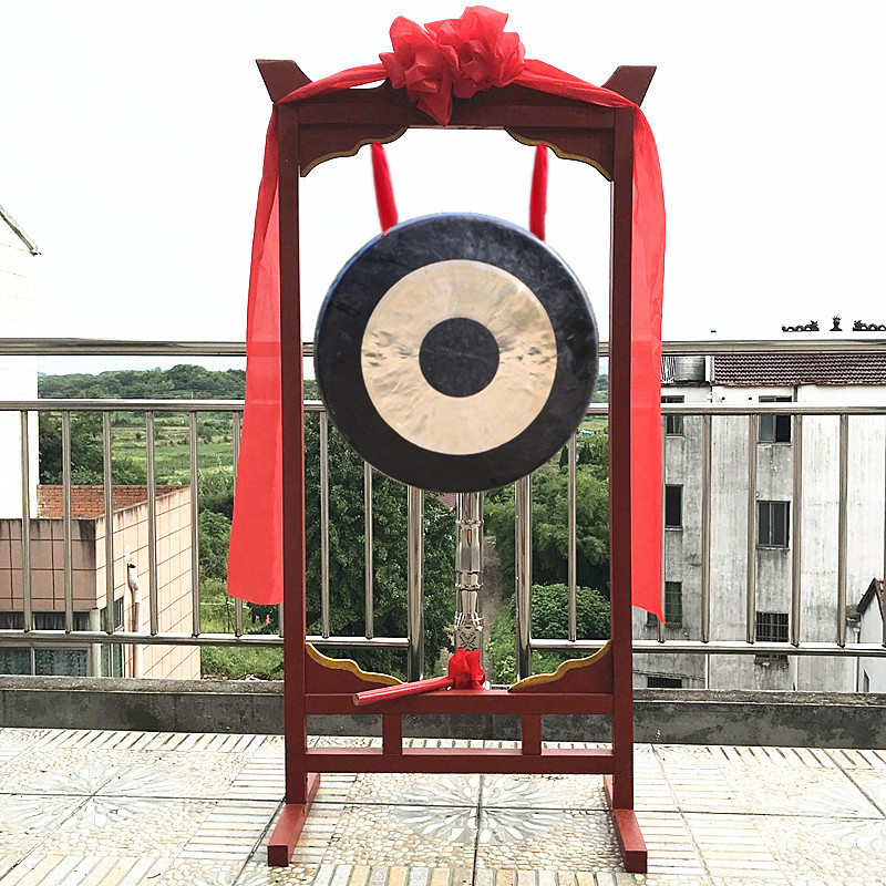 Two-color gold gong belt frame 40cm 50cm 36cm Gong set Festive gong and drum Solid wood gong and drum frame antique