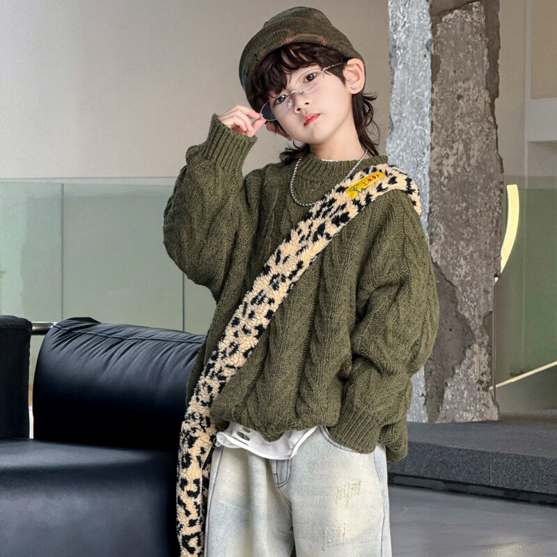 Xiaomuqi Boys' Warm Winter Pullover Sweater, Autumn and Winter Outerwear, Lazy Style Long-Sleeved Knitted Cable Knit Fluffy Round-Neck Top Xiaomuqi Boys' Warm Winter Pullover Sweater, Autumn and Winter Outerwear, Lazy Style Long-Sleeved Knitted Cable Knit Fluffy Round-Neck Top
