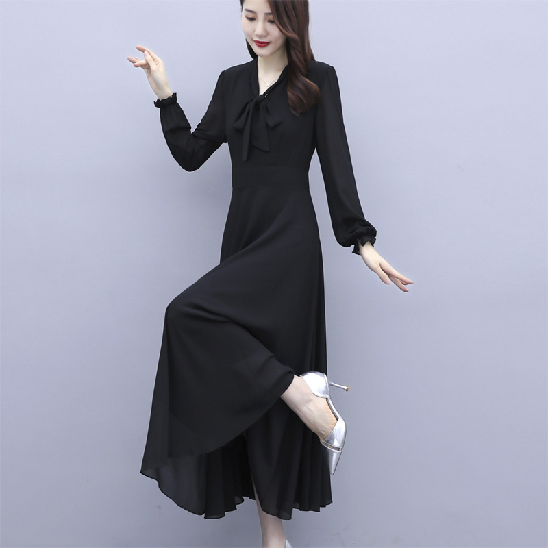 Black Dress for Women, Spring and Autumn 2026 New Style, Plus Size, Waist-Cinching, Slimming, Elegant and Stylish Mid-Length Dress