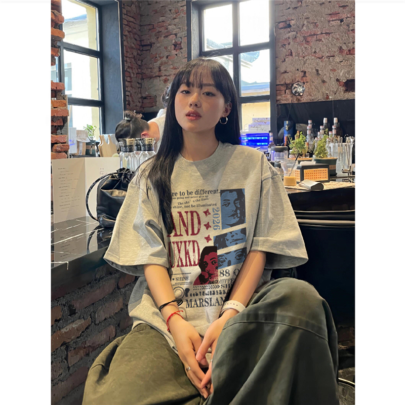 Heavyweight Pure Cotton American High Street Style Regular Shoulder Short-Sleeve T-Shirt for Women, Summer Design, Loose Trendy Niche Lazy Top Heavyweight Pure Cotton American High Street Style Regular Shoulder Short-Sleeve T-Shirt for Women, Summer Design, Loose Trendy Niche Lazy Top