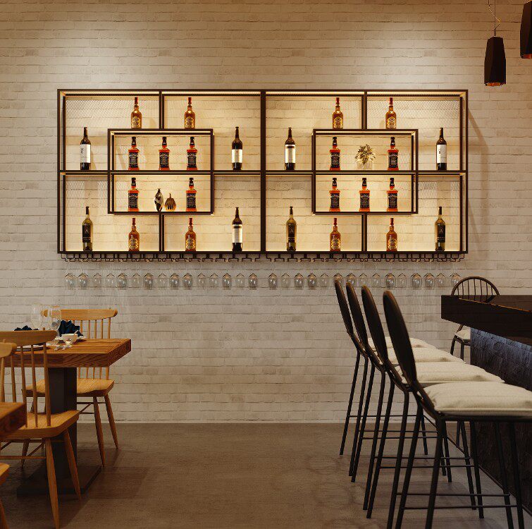 Iron Art New Wine Rack Hanging Light Wine Cabinet Restaurant Home Bar Red Wine Hanging Cup Decorated Wall Shelf-Taobao