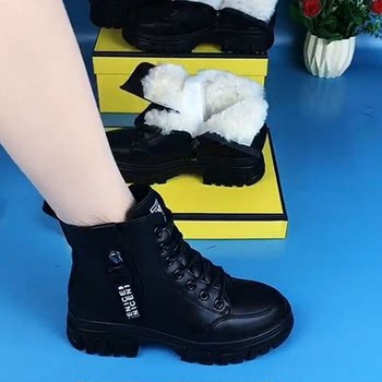 Brand clearance short boots women's martin boots flat anti-slip winter thick sole plus velvet thickened warm and cold-proof snow boots