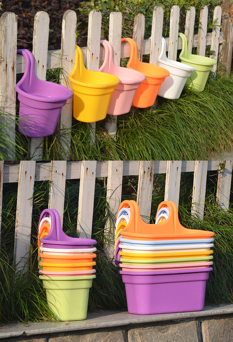 Plastic Hanging Planter Plant Pots Garden Fence Balcony Railing Flower