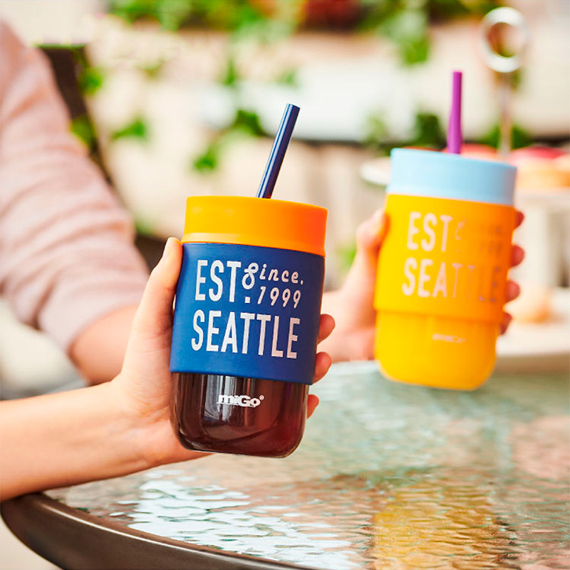 migo high-value straw glass heat-resistant large-capacity Transparent Coffee Cup children cute ins Wind advanced sense