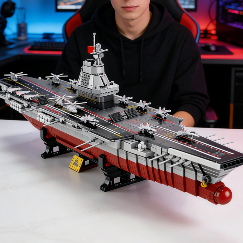 Military Aircraft Carrier Assembly Building Blocks Fujian Ship Model Adult High-Difficulty Large-Scale Boy Gift Toy