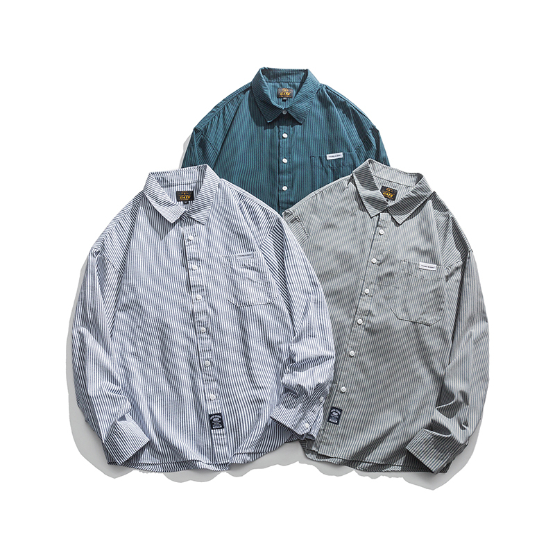 Spring and Summer New Striped Shirts for Men, Long-Sleeved Shirts for Teenagers, Casual Trendy Men's Autumn Tops, Loose-Fitting Jackets