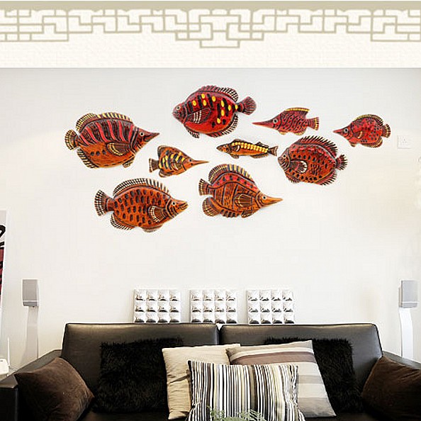 Tropical fish stereo wall decoration hanging decoration Guan Guan Background Wall Decoration Creative Home Pendant Living Room Wall Decoration Wall-mounted