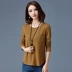 Mẹ béo MM tải áo thun cotton dài tay nam trung niên cộng với phân bón XL mặc quần áo mùa thu đáy quần nữ 30 tuổi áo phông nữ rộng Áo phông