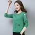 Áo thun cotton dài tay đơn mặc ngắn mặc đẫm máu nghỉ ngơi quần áo mùa thu chạm đáy áo sơ mi nữ trung niên Quần áo của mẹ