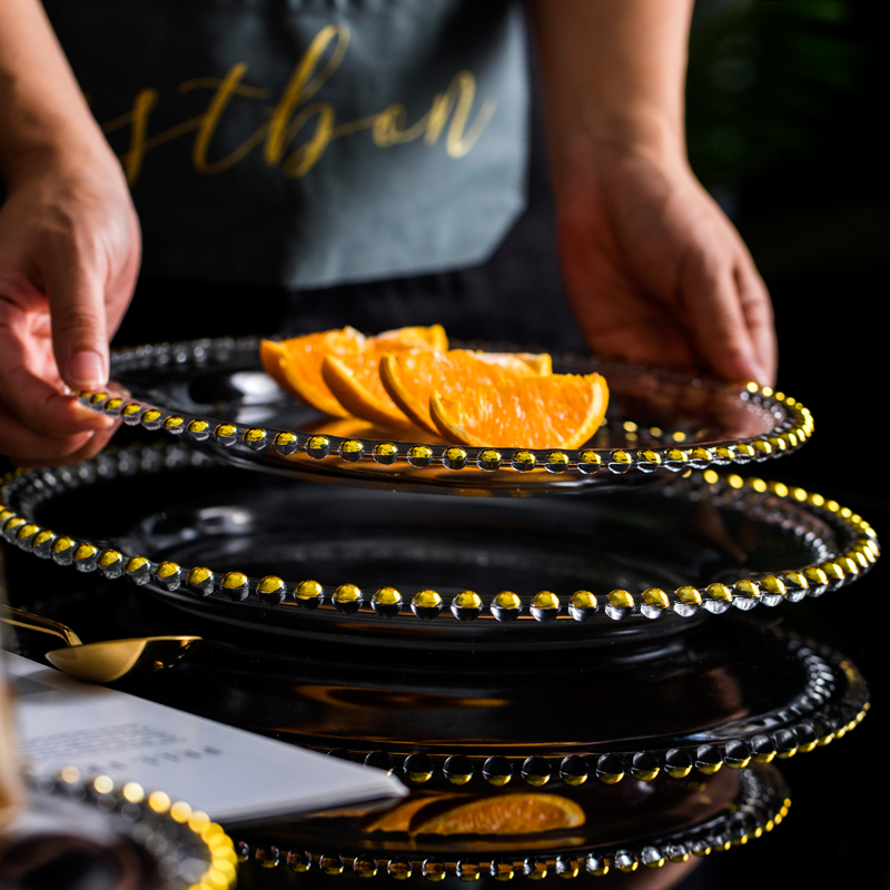 Circular transparent glass plate household heat - resistant glass fruit salad Nordic creative dish dish dish plate