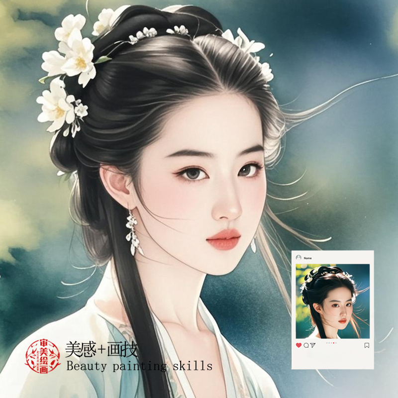Real-Person Photo Painting, Hand-Drawn Traditional Chinese-Style Character Portraits, Gongbi Style Ancient-Style Portrait Drawing, Photo Illustration