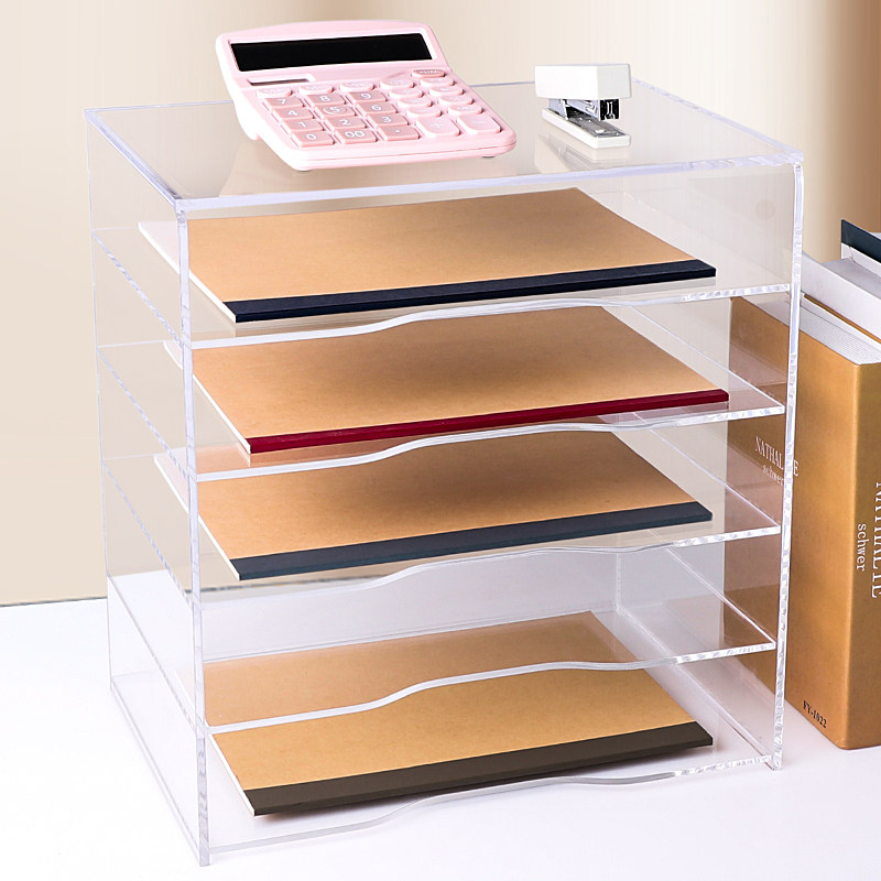 A4 Acrylic desk file rack Desktop layered dust-proof vertical simple multi-layer horizontal office three-layer four-layer five-layer six-layer transparent countertop file storage rack